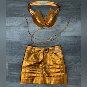 Glamorous Vegan Leather Gold Mini Skirt Set by [ALEKSANDRE AKHALKATSISHVILI]